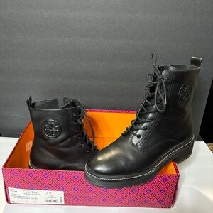 Tory Burch Black Leather Combat Boots